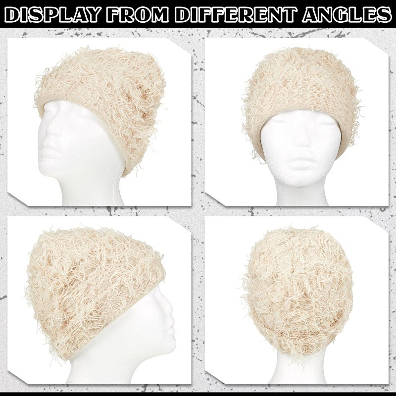 Chuarry Distressed Knitted Beanie Fuzzy Winter Hats Thick Warm Y2k Beanie Snow Knit Cap Skull for Women Men(Assorted Apricot,Regular Style) - Image 4