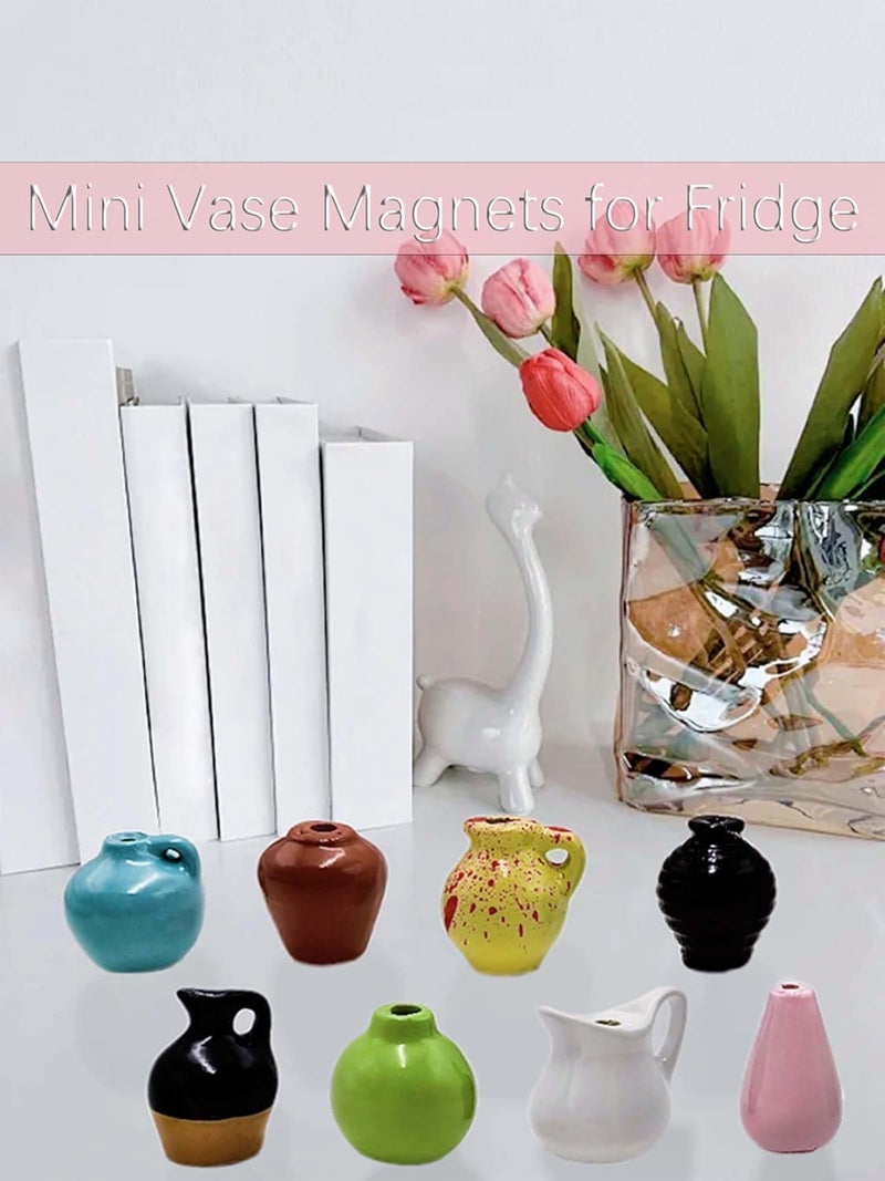 HZYH 8 Pack Mini Vase Magnets for Fridge, Small Ceramic Plant Refrigerator Magnets, 3D Decorative Vases for Kitchen Office Home Décor - Image 4