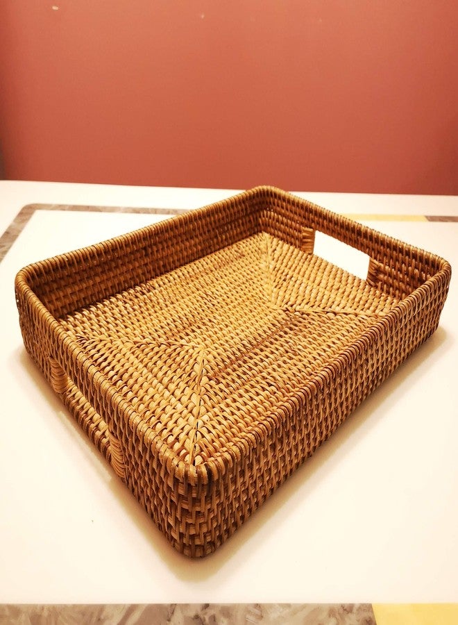 i-lan 17 Inch Oversize Handmade Rectangular Serving Trays with Cutout Handles and 2.3” Wall,Decorative Rattan Woven Storage Baskets Organizer Plate Tray for Bread,Fruits,Catch All Dish,XL,Brown - Image 5