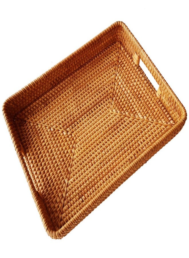 i-lan 17 Inch Oversize Handmade Rectangular Serving Trays with Cutout Handles and 2.3” Wall,Decorative Rattan Woven Storage Baskets Organizer Plate Tray for Bread,Fruits,Catch All Dish,XL,Brown - Image 1