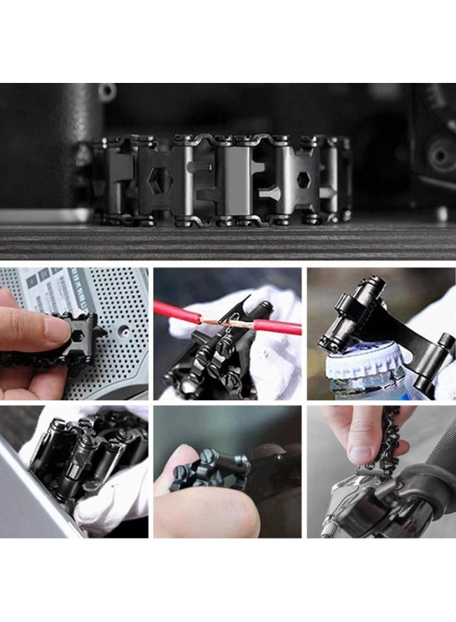 Soofam Multitool Bracelet for Men, 29 in 1 Tools Stainless Steel Multifunctional Bracelet, Travel Friendly, Multitool Survival Bracelet Suitable for Sailing Travel Camping Hiking - Black - Image 2