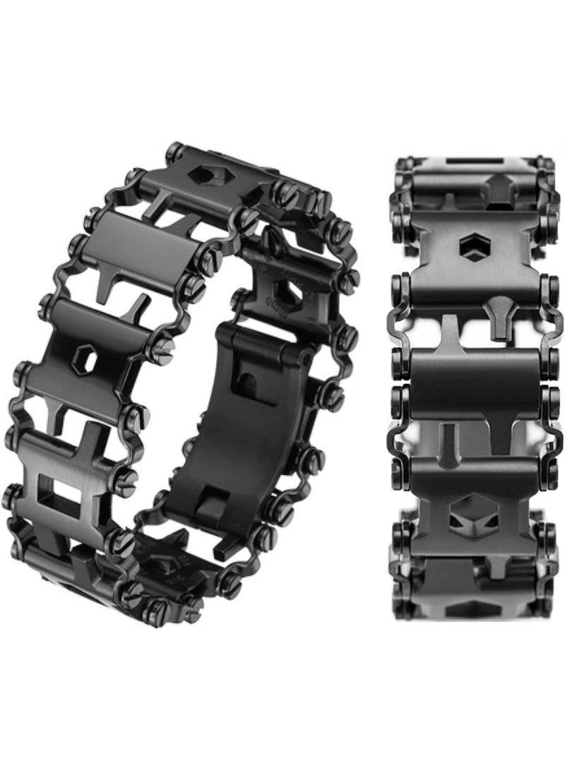 Soofam Multitool Bracelet for Men, 29 in 1 Tools Stainless Steel Multifunctional Bracelet, Travel Friendly, Multitool Survival Bracelet Suitable for Sailing Travel Camping Hiking - Black - Image 1