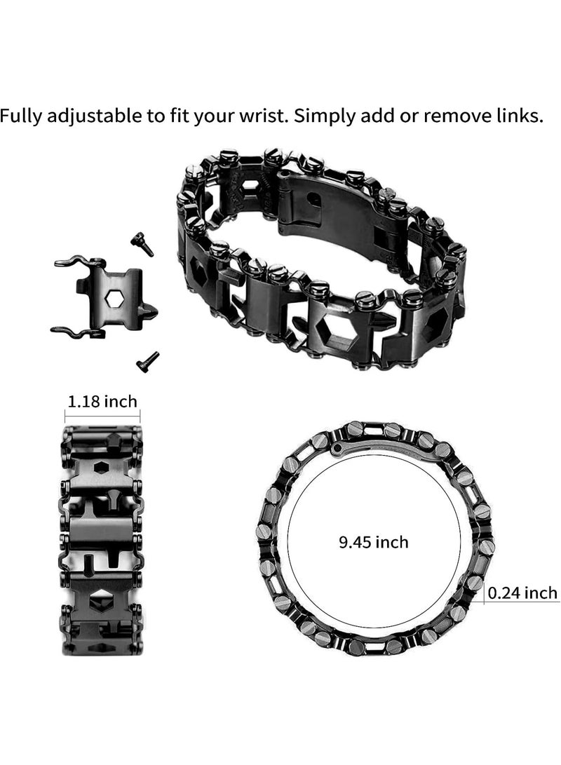 Soofam Multitool Bracelet for Men, 29 in 1 Tools Stainless Steel Multifunctional Bracelet, Travel Friendly, Multitool Survival Bracelet Suitable for Sailing Travel Camping Hiking - Black - Image 4
