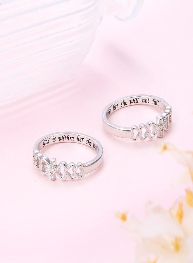 Alphm S925 Sterling Silver Christian Cross Heart Inspirational Faith Bible Verse Ring for Women Teen Jewelry - Image 3