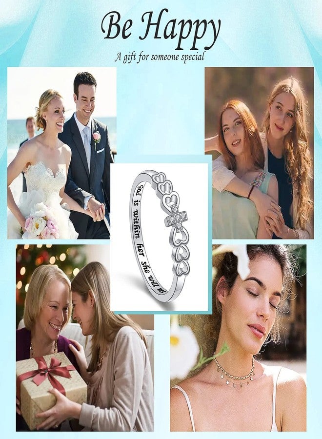 Alphm S925 Sterling Silver Christian Cross Heart Inspirational Faith Bible Verse Ring for Women Teen Jewelry - Image 5