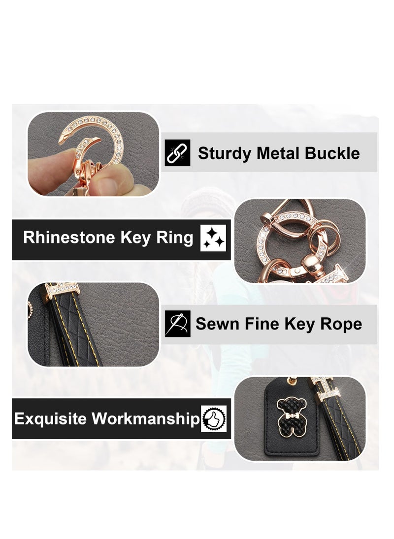 2 Pack Leather Case for AirTag Holder with Keychain, Hidden Waterproof Case for AirTag with Key Ring, GPS Tracker Protective Cover for AirTag for Key Wallet Travel, Anti-Lost Secure (Black, Brown)