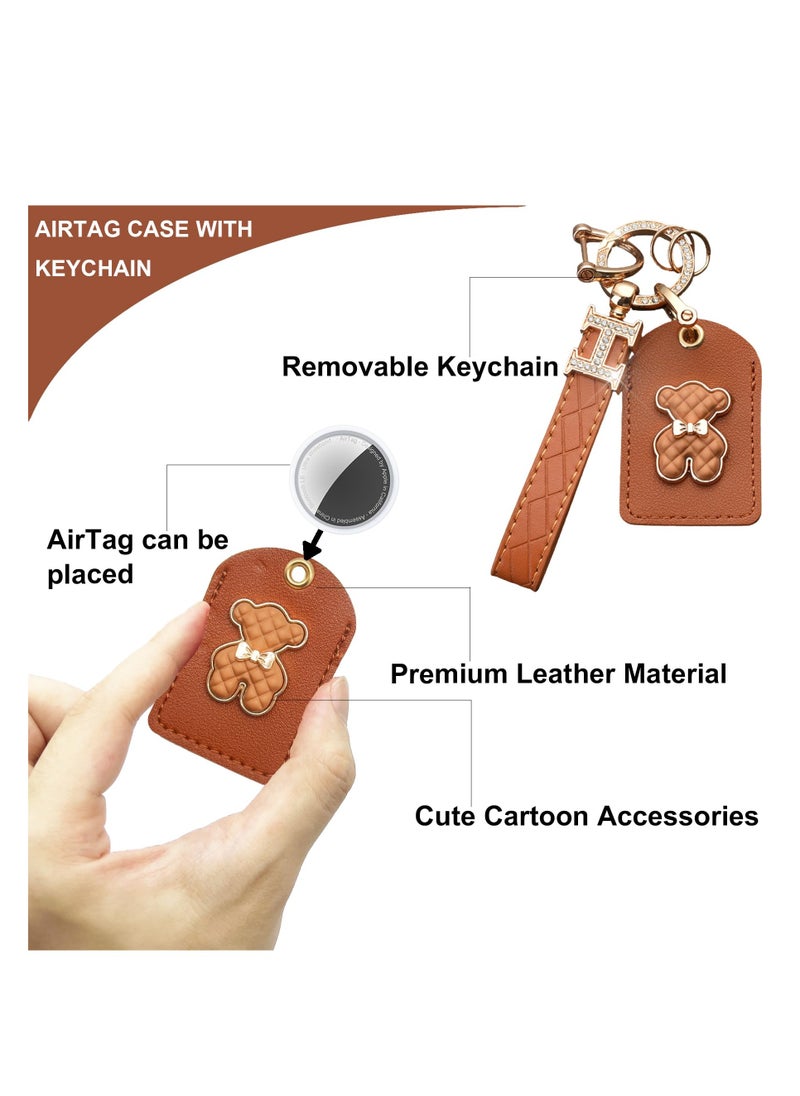 2 Pack Leather Case for AirTag Holder with Keychain, Hidden Waterproof Case for AirTag with Key Ring, GPS Tracker Protective Cover for AirTag for Key Wallet Travel, Anti-Lost Secure (Black, Brown)