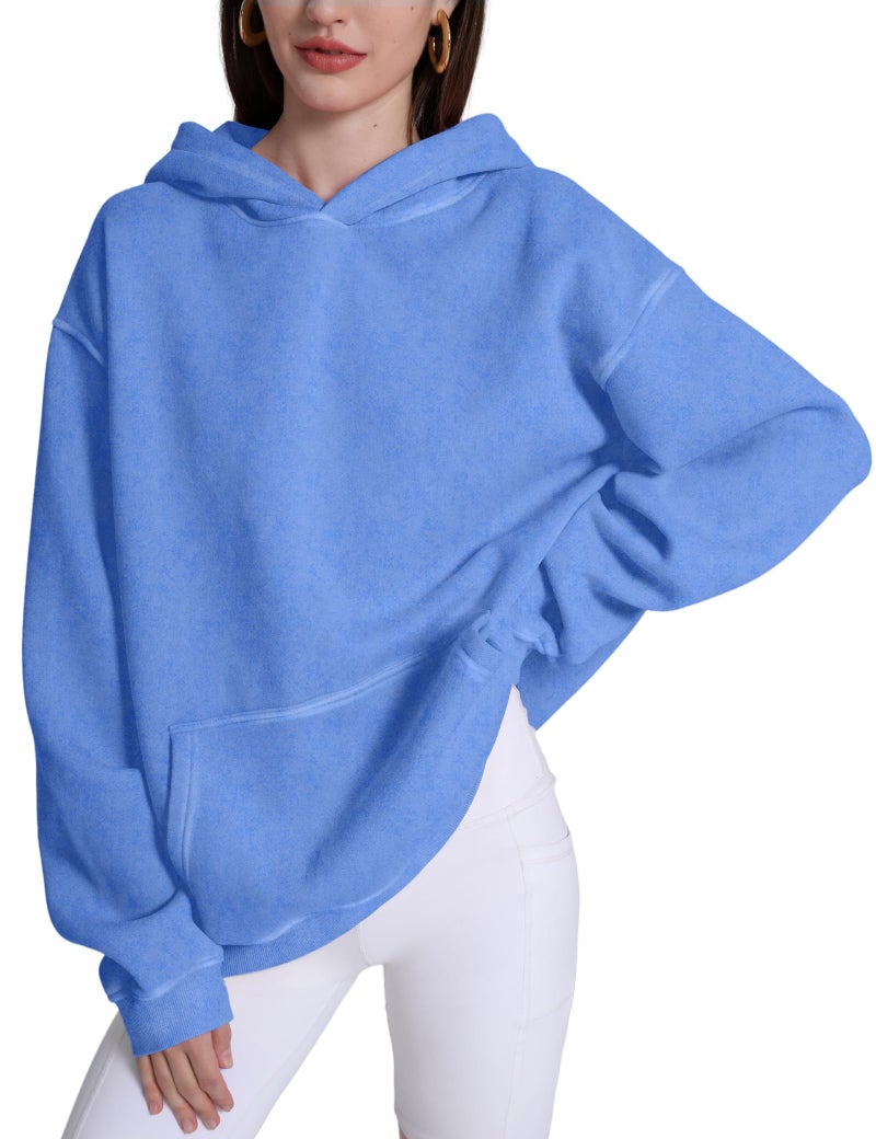 Dnzzs Acid Wash Hoodie for Womens Pullover Oversized Women's Fashion Blue Hoodies & Sweatshirts Vintage Sweatshirt Heavyweight - Image 2