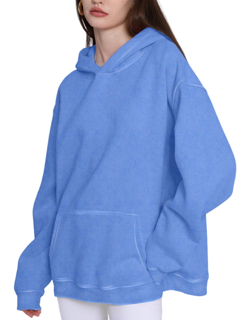 Dnzzs Acid Wash Hoodie for Womens Pullover Oversized Women's Fashion Blue Hoodies & Sweatshirts Vintage Sweatshirt Heavyweight - Image 4