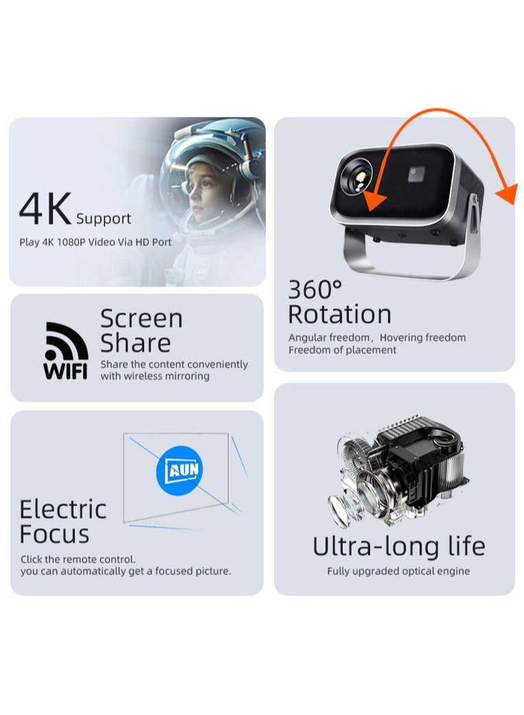 1080P HD Android Portable Projector 360 Degree Rotating with Stand for Home Office and Outdoor Use - Image 2