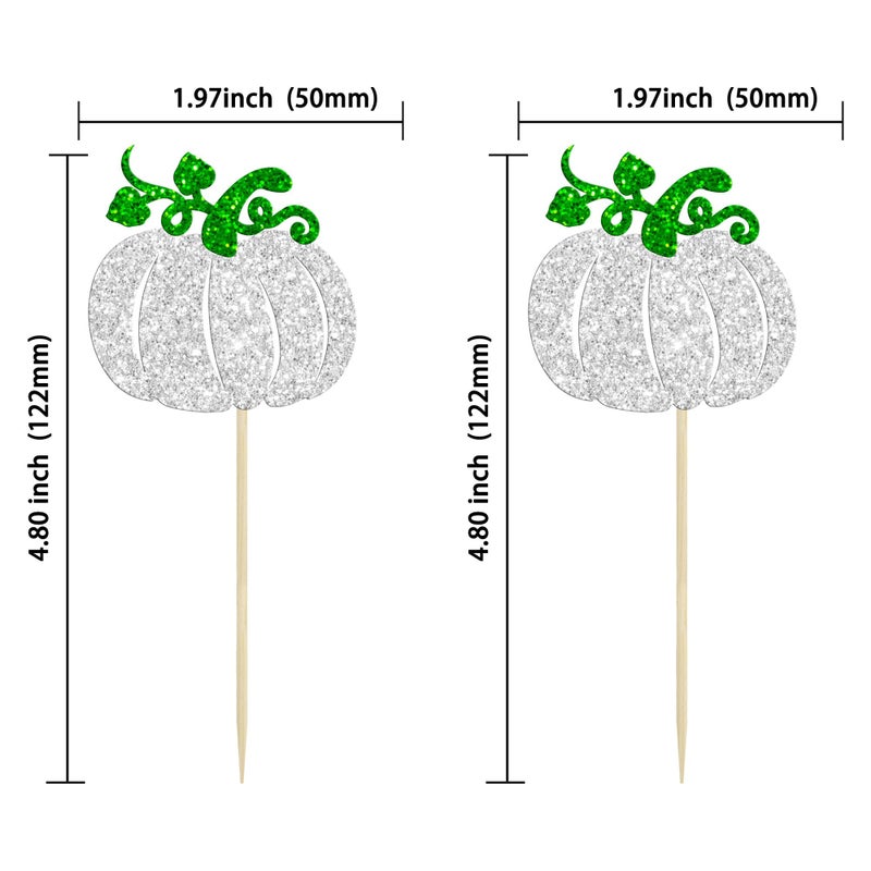 Ephlyn 24Pcs Pumpkin Cupcake Toppers Baby Shower Decorations Pumpkin Birthday Decorations Cupcake Picks Pumpkin Gender Reveal Cupcake Toppers Party Supplies Silver - Image 2