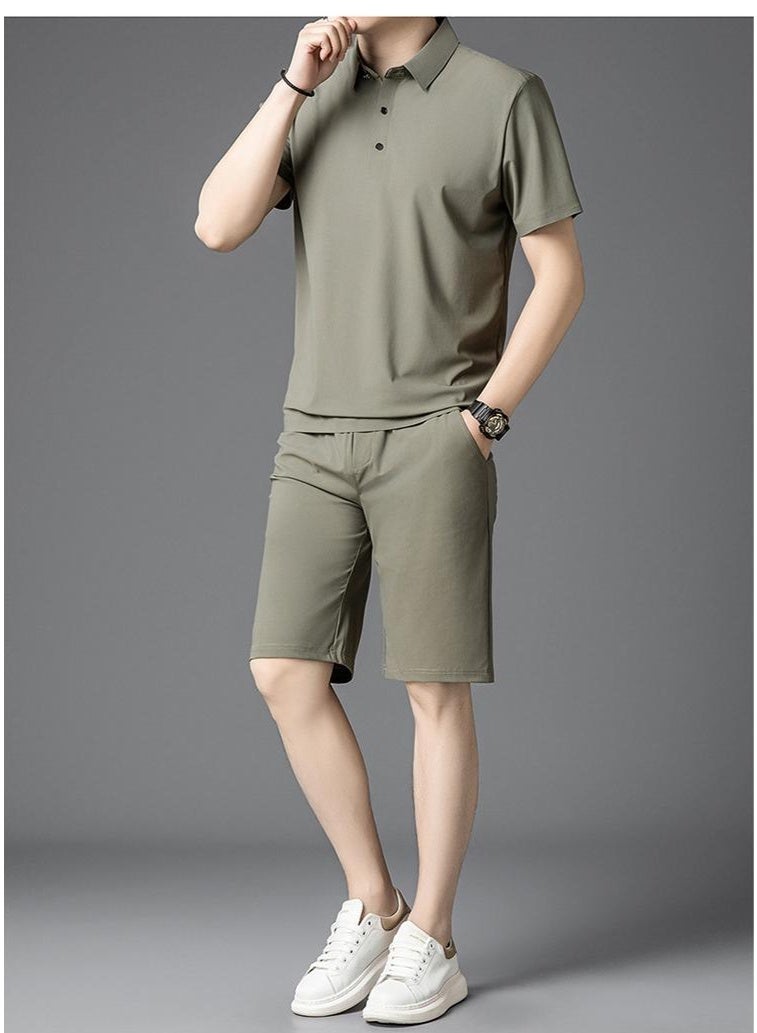 Ice Silk Short Sleeve Dad Outfit Summer Thin Elastic Sportswear Two-Piece Set Lightweight Casual Wear for Middle-Aged Men - Image 3