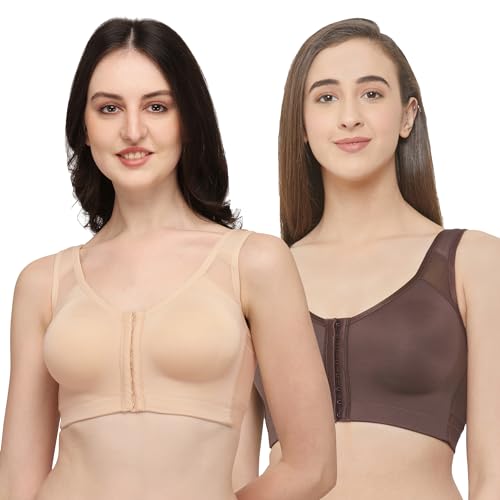 SOIE Women Front Closure Full Coverage Non Padded Non Wired Posture Correction Bra(Combo CB-334FUDGE/NUDE XXL) - Image 1
