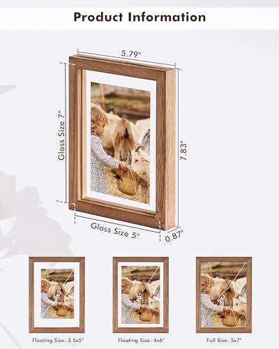 DLQuarts 5x7 Floating Picture Frames for 4x6/3.5x5 Photos, 2-Pack Solid Wood Double Polished Glass Floating Frame for Wall & Tabletop, Postcards and Any Size Photo up to 5x7 Display, Carbonized Wood - Image 3