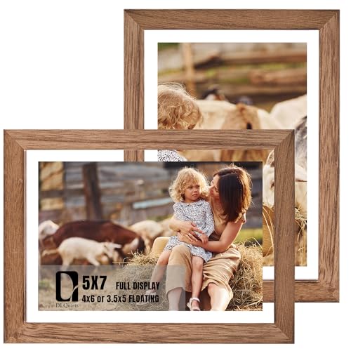 DLQuarts 5x7 Floating Picture Frames for 4x6/3.5x5 Photos, 2-Pack Solid Wood Double Polished Glass Floating Frame for Wall & Tabletop, Postcards and Any Size Photo up to 5x7 Display, Carbonized Wood - Image 1