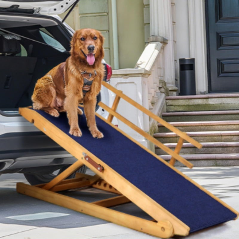 OUTDOOR DIAMOND Dog Ramp for Beds, Cars, Couches, Dog Steps Anti-Slip Surface, Dogs Ramps for Old Small Pet,High Traction with Platform, 7 Adjustable Heights 16" to 27" Up, Portable Stairs Design for Dogs, 45.3" Long - Image 1
