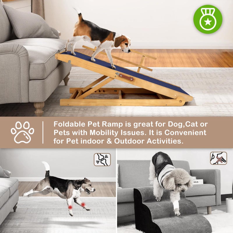 OUTDOOR DIAMOND Dog Ramp for Beds, Cars, Couches, Dog Steps Anti-Slip Surface, Dogs Ramps for Old Small Pet,High Traction with Platform, 7 Adjustable Heights 16" to 27" Up, Portable Stairs Design for Dogs, 45.3" Long - Image 2