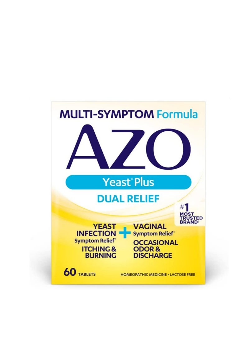 AZO Yeast Plus Dual Relief Tablets Yeast Infection, Relief Relieves, Itching and Burning - 60 Count 