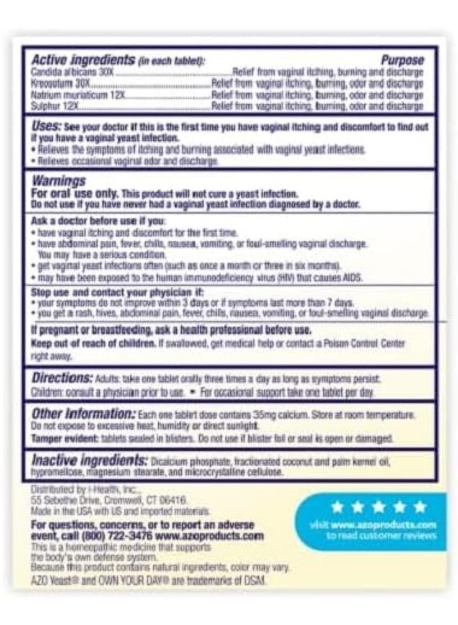 أقراص AZO Yeast Plus المزدوجة للإغاثة من عدوى الخميرة وأعراض المهبل تخفف الحكة والحرق في المهبل - 60 عددًا - Image 2