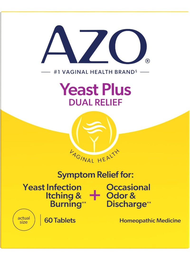 أقراص AZO Yeast Plus المزدوجة للإغاثة من عدوى الخميرة وأعراض المهبل تخفف الحكة والحرق في المهبل - 60 عددًا - Image 1