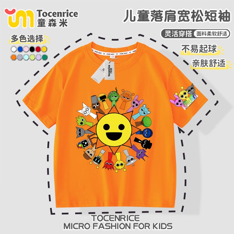 2025 Kidsren'S Short-Sleeved Trendyy T-Shirt Music Rhythm Box Sprunki Summer Pure Cotton Medium And Large Boys And Girls Tops - Image 1