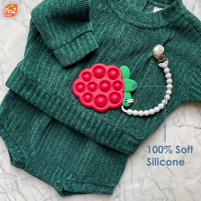 RaZbaby RaZberry Pop Teether for Babies 3 Months & Up - Natural Raspberry Shaped Designed with Soft BPA Free Silicone Poppers - Textured for Sensory Stimulation & Development - Image 3
