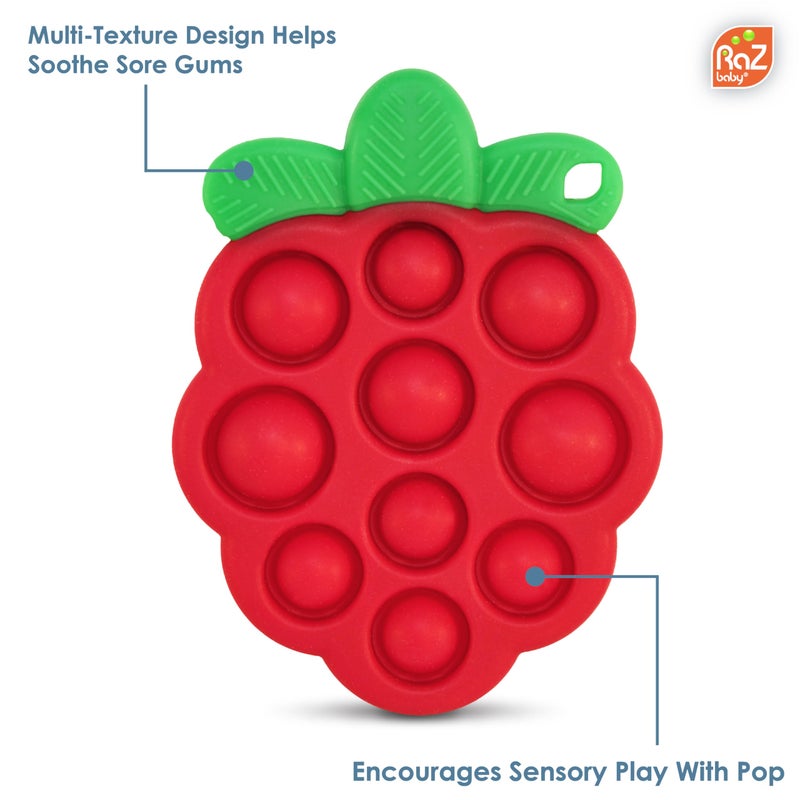 RaZbaby RaZberry Pop Teether for Babies 3 Months & Up - Natural Raspberry Shaped Designed with Soft BPA Free Silicone Poppers - Textured for Sensory Stimulation & Development - Image 2