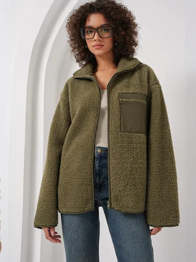BIG DART BDART Pocket Detailed Oversized Plush Coat