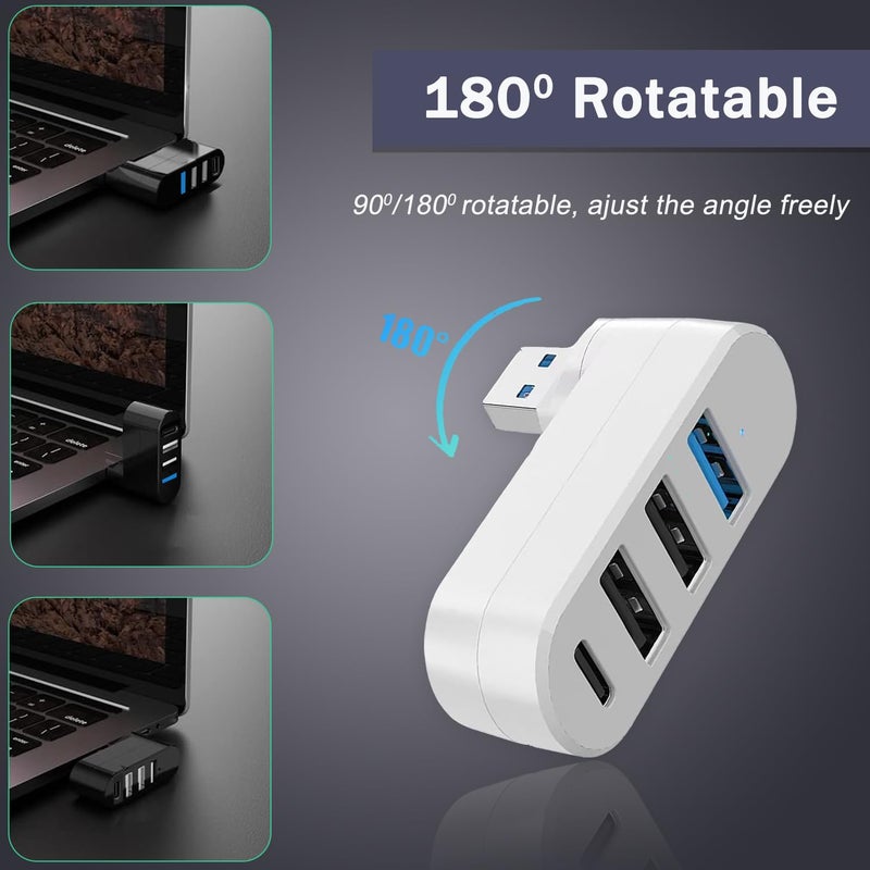 VIENON 4-Port USB 3.0 Hub [90/180 Rotatable], USB Splitter with 3 USB Ports & 1 USB C Power/Data Port, USB Extender for Laptops, Cars, iMac, MacBook Air, MacBook Pro - Image 3