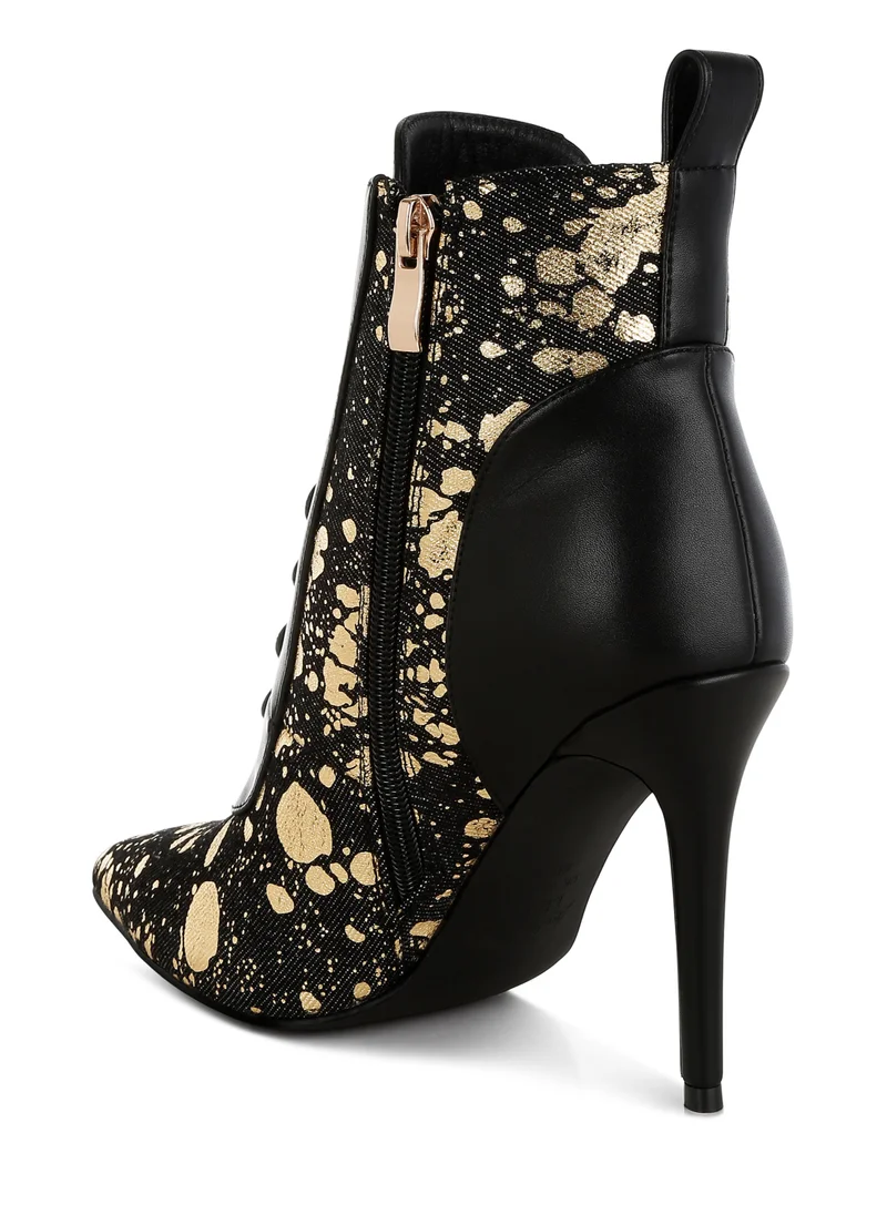 London Rag Black Abstract Pattern Lace-Up Ankle Boots