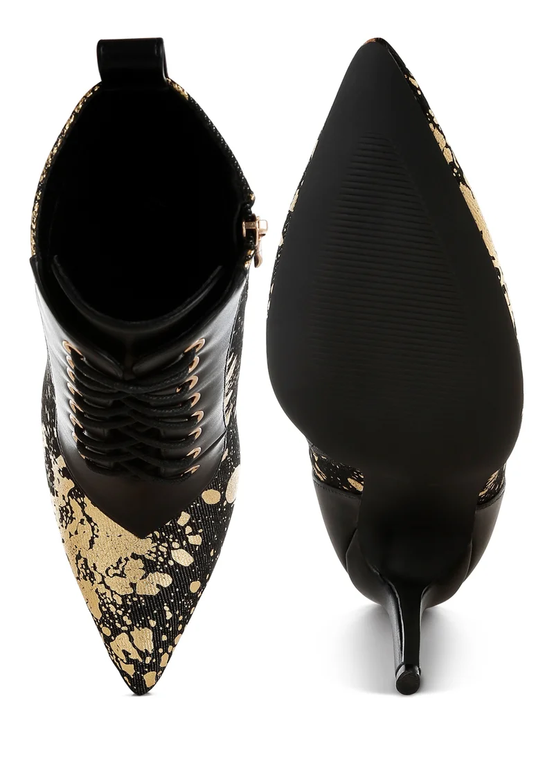 London Rag Black Abstract Pattern Lace-Up Ankle Boots