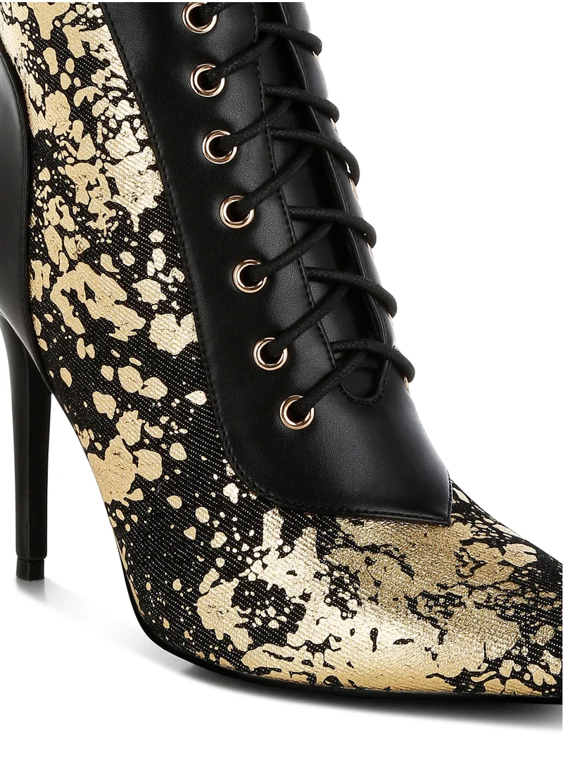 London Rag Black Abstract Pattern Lace-Up Ankle Boots
