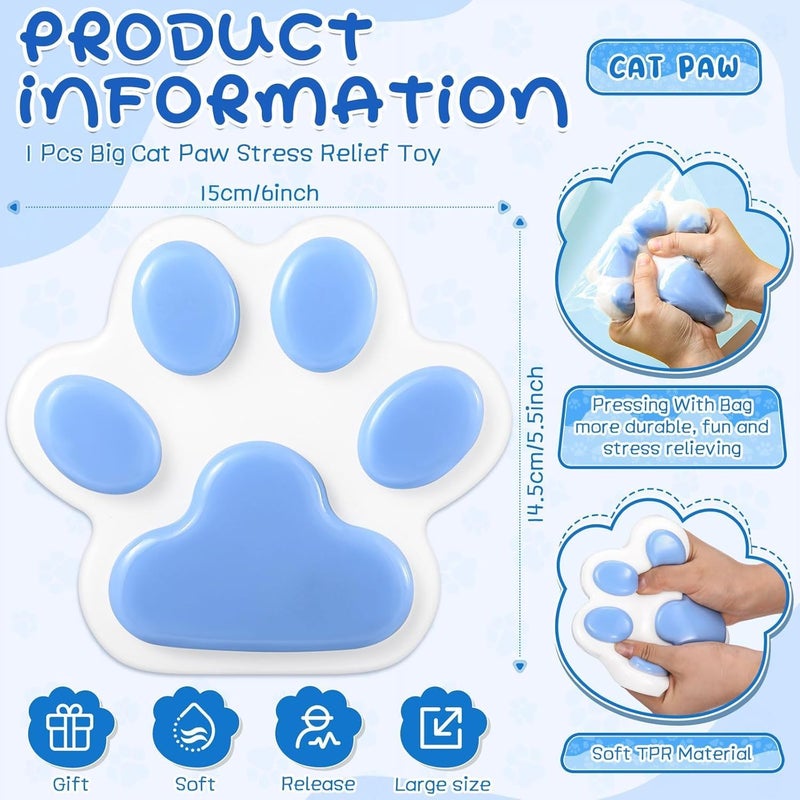 AMERTEER Large Blue Cat Paw Squeeze Toy - Stress Relief Fidget Squishy for Kids & Adults - Image 2