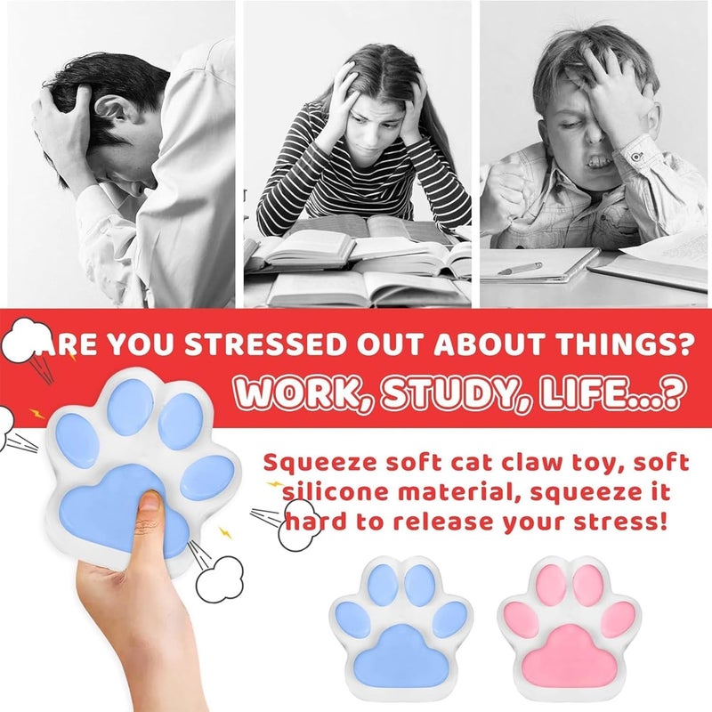 AMERTEER Large Blue Cat Paw Squeeze Toy - Stress Relief Fidget Squishy for Kids & Adults - Image 4