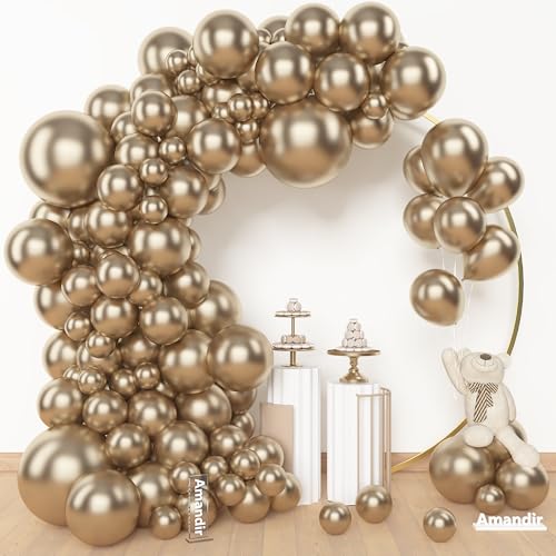 Amandir 153 Pcs Chrome Gold Balloons Arch Garland Kit Different Sizes 18 12 10 5 Inch Metallic Champagne Gold Balloons for Retirement Graduation Casino Wedding Men Birthday Shower Party Decorations - Image 1