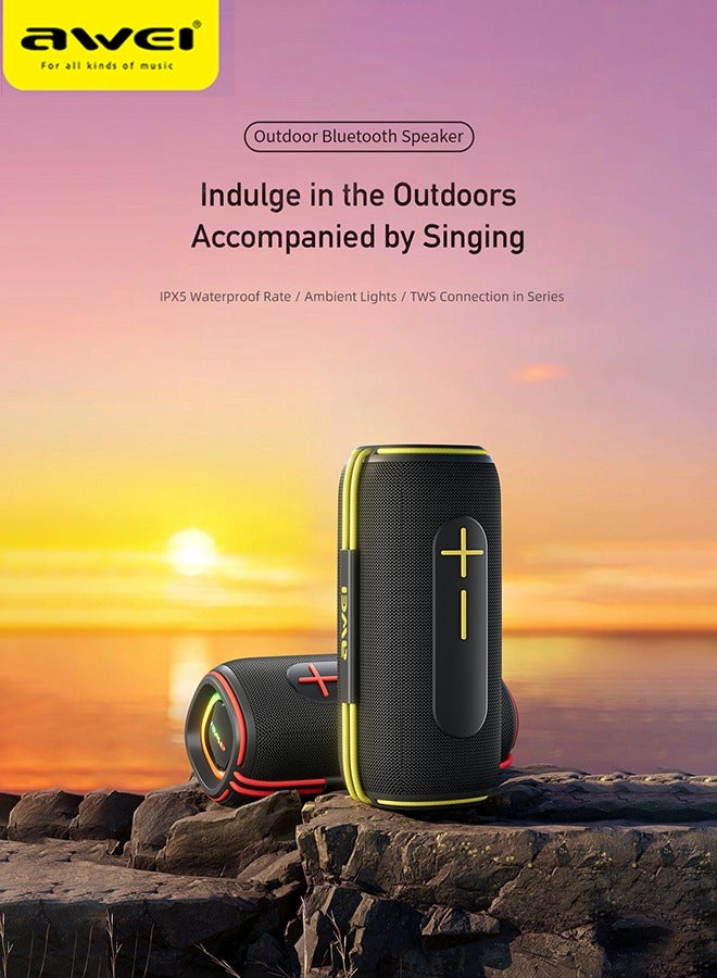 Awei Portable Bluetooth Speaker, 360 degree surround sound, IPX5 waterproof, supports TWS tandem,20W dual speakers, long 2400mAh battery life - Great for outdoor parties, camping, beach and home use - High-performance sound system, high value and good sound quality - Image 2