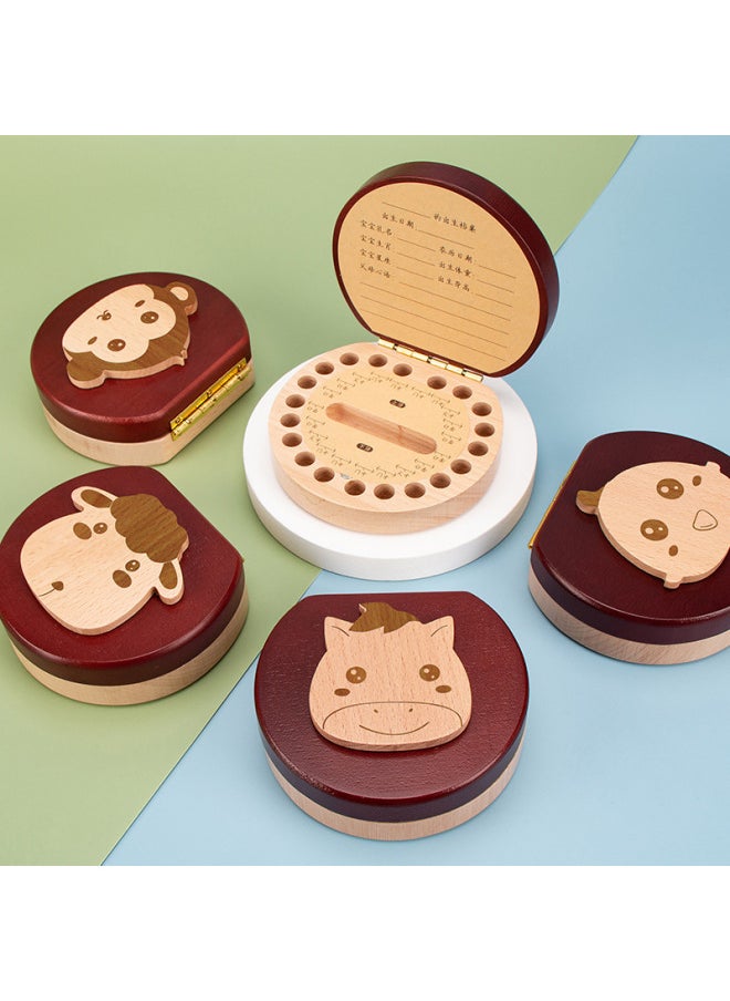 Generic - Baby Teeth Commemorative Box For Girls And Boys Children's Wear Teeth Collection Storage Box For Teeth Replacement Wooden Toys-Color:South Elm Bicolor-Monkey (English Version) - Image 1