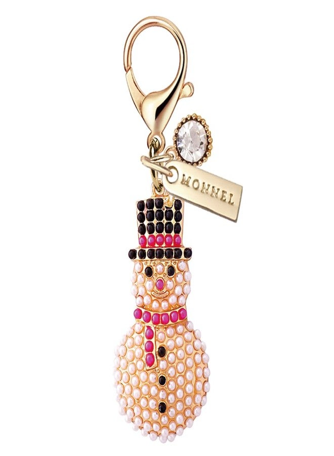 MONNEL MC478 Crystal Christmas Snowman Lobster Clasp Charm for Women with Velvet Bag (White,1 Piece) - Image 1