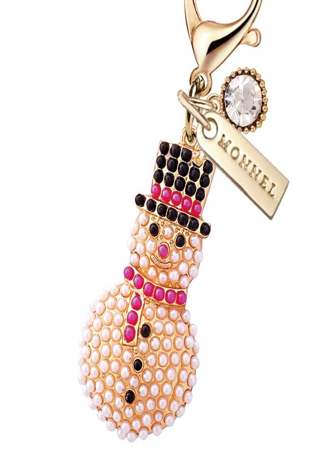 MONNEL MC478 Crystal Christmas Snowman Lobster Clasp Charm for Women with Velvet Bag (White,1 Piece) - Image 2