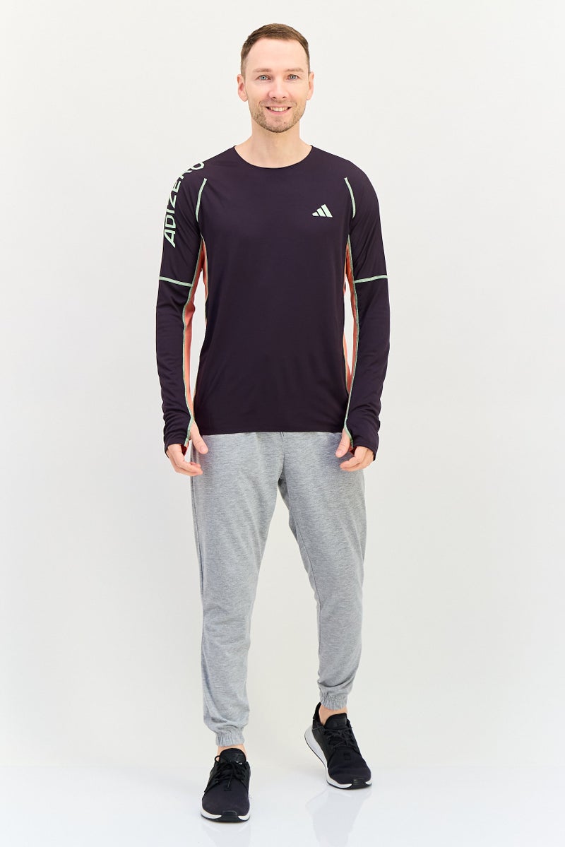 Adidas Men Slim Fit Long Sleeve Running T-Shirt, Deep Purple - Image 3