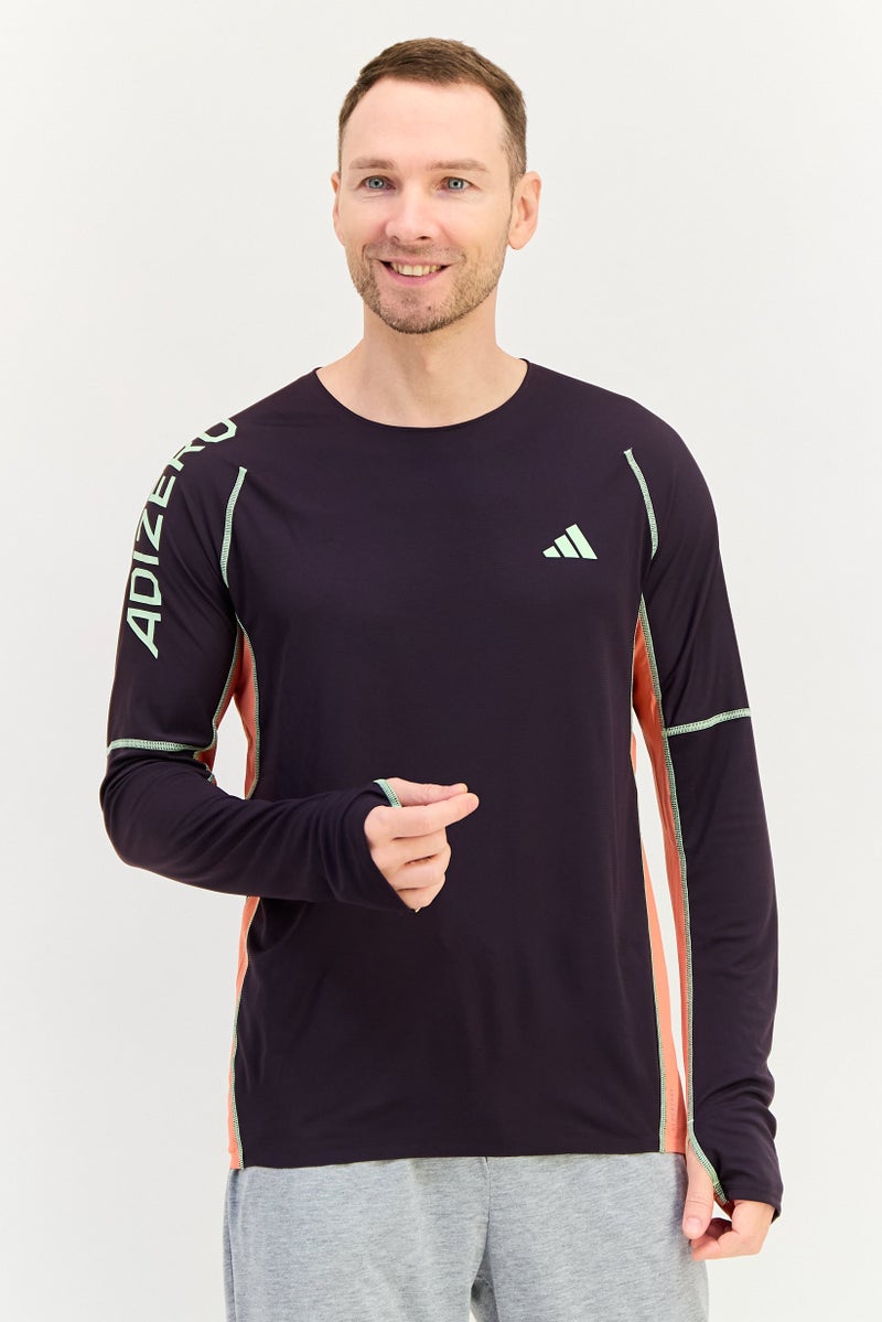 Adidas Men Slim Fit Long Sleeve Running T-Shirt, Deep Purple - Image 1
