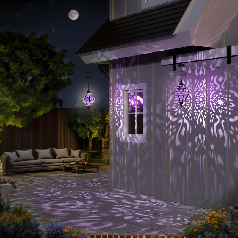 Hapjoy Hanging Solar Lights Outdoor Garden Decor Solar Lantern Waterproof Plastic Moroccan Outdoor Decorations for Patio Pathway Yard Backyard Garden Decorative (1, Purple) - Image 4