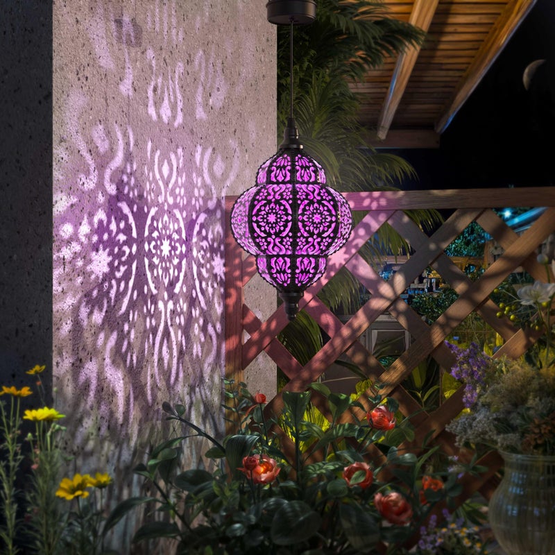 Hapjoy Hanging Solar Lights Outdoor Garden Decor Solar Lantern Waterproof Plastic Moroccan Outdoor Decorations for Patio Pathway Yard Backyard Garden Decorative (1, Purple) - Image 2