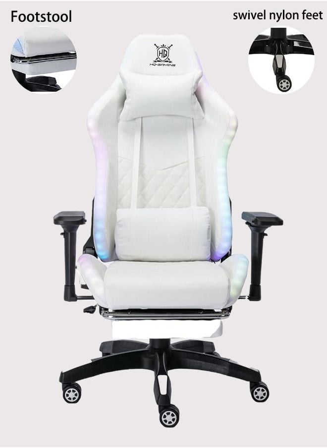 Generic - Gaming Chair with RGB LED Light 4D Arm Lumbar Support Swivel Home Office Computer Recliner High Back Racing Gamer Desk Chair White - Image 1