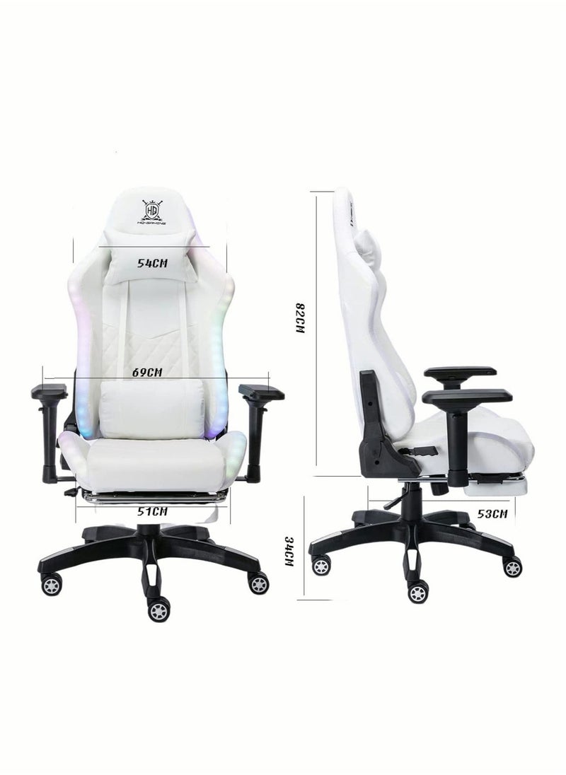 Generic - Gaming Chair with RGB LED Light 4D Arm Lumbar Support Swivel Home Office Computer Recliner High Back Racing Gamer Desk Chair White - Image 1