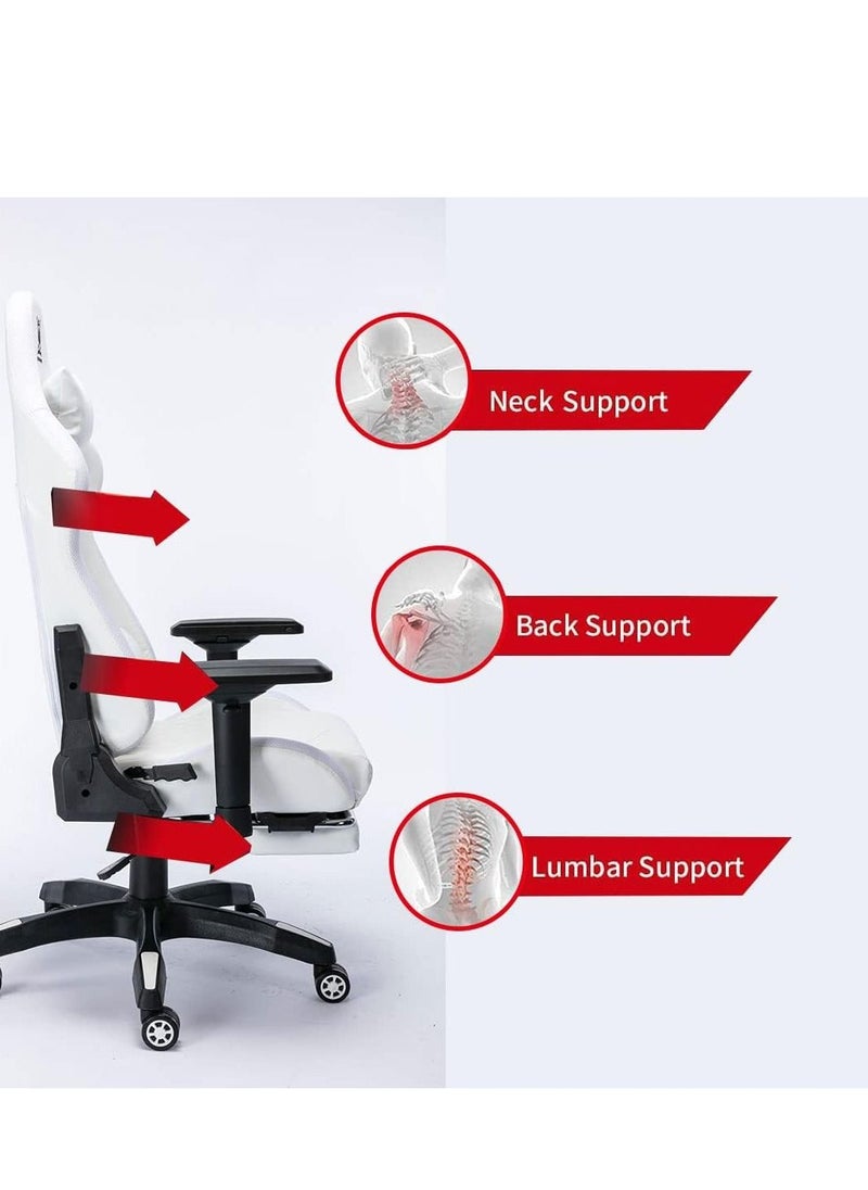 Generic - Gaming Chair with RGB LED Light 4D Arm Lumbar Support Swivel Home Office Computer Recliner High Back Racing Gamer Desk Chair White - Image 1
