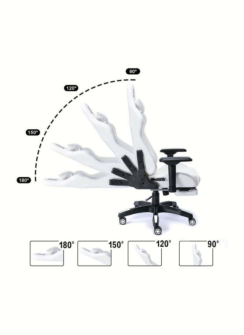Generic - Gaming Chair with RGB LED Light 4D Arm Lumbar Support Swivel Home Office Computer Recliner High Back Racing Gamer Desk Chair White - Image 1