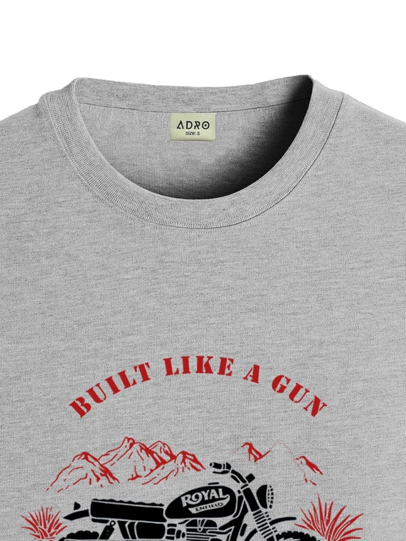 adro تي شيرت ADRO للرجال بتصميم دراجة ملكية مطبوعة 100% قطن - رمادي - Image 2