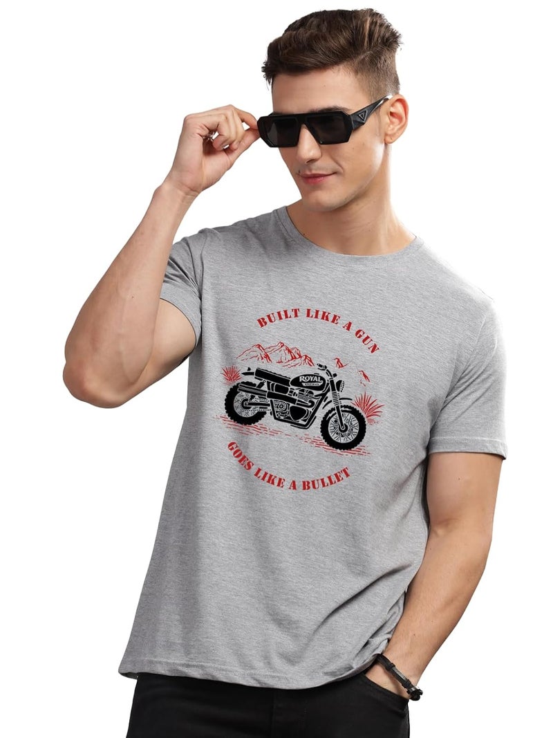 adro تي شيرت ADRO للرجال بتصميم دراجة ملكية مطبوعة 100% قطن - رمادي - Image 1