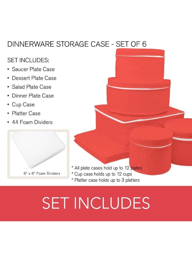 LAMINET 6 Piece Quilted Dinnerware Storage Starter Set  Includes 4 Plate Cases 1 Cup Case  Platter Case  RED - Image 3